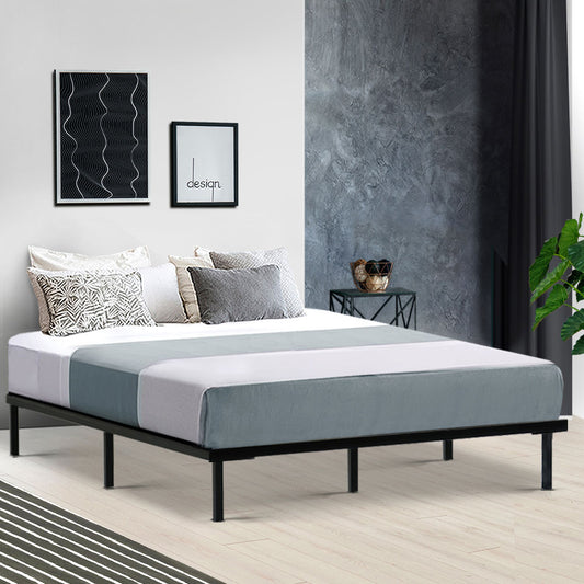 Vienna Metal Bed Frame Queen Size Bed Base Platform Foundation Wooden Black TED