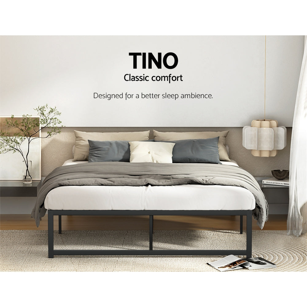 Sabroma Bed Frame Metal Platform Double Size Bed Base Mattress Black TINO