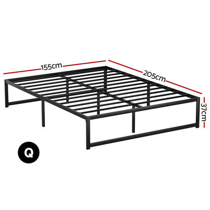 Sabroma Bed Frame Metal Platform Queen Size Bed Base Mattress Black TINO