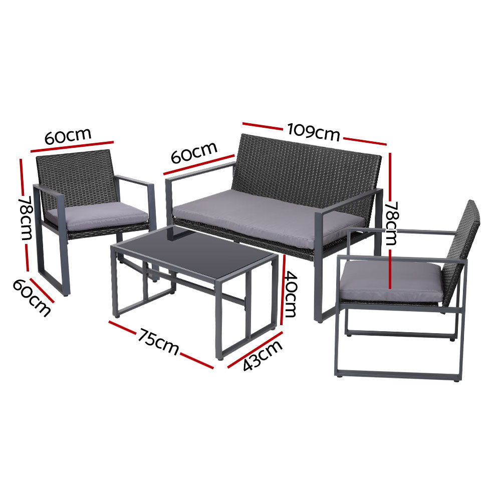 Gardeon 4pcs Outdoor Lounge Setting Sofa Set Garden Patio Table Chairs Cover