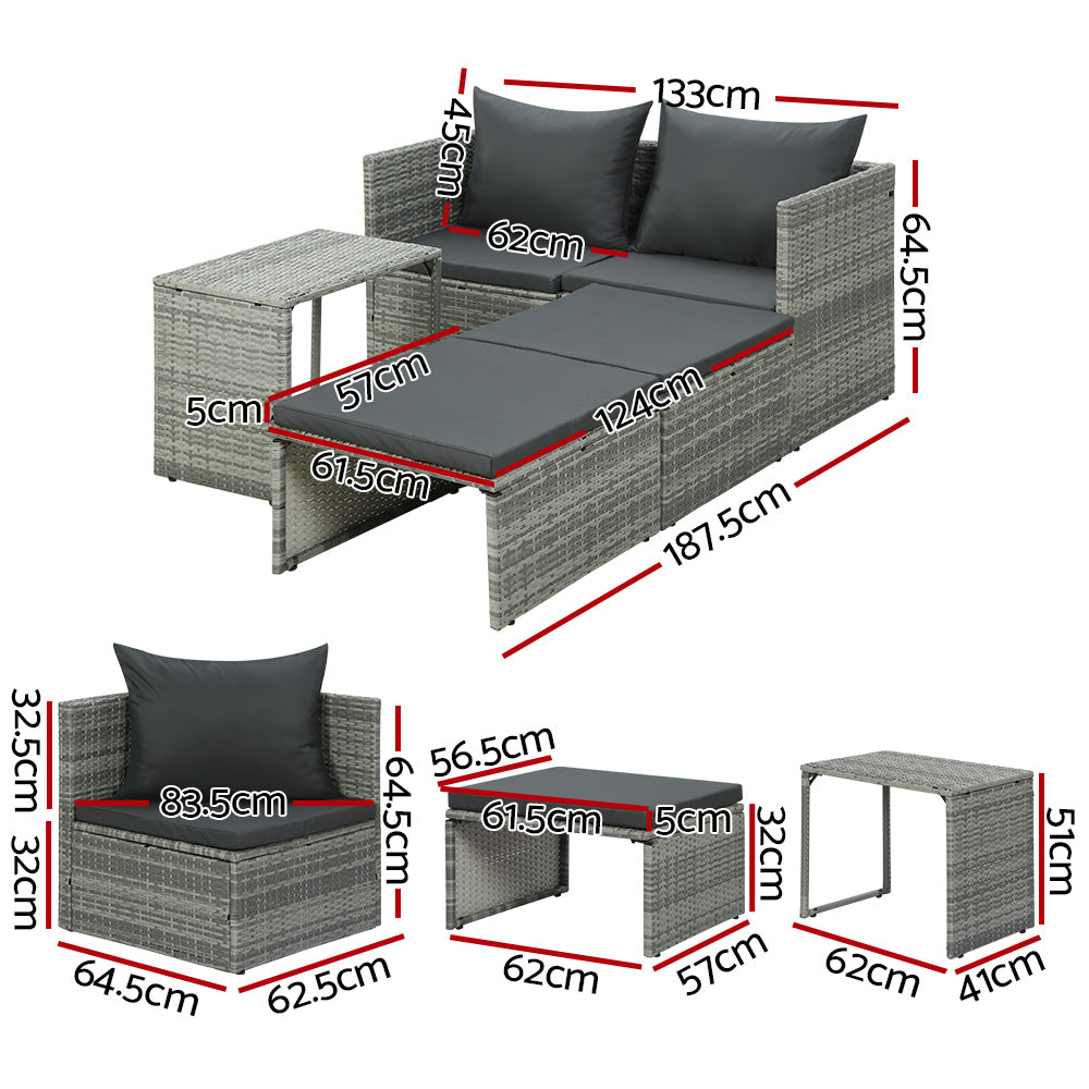 Gardeon Sun Lounge Wicker Lounger Patio Furniture Outdoor Setting Day Bed Garden