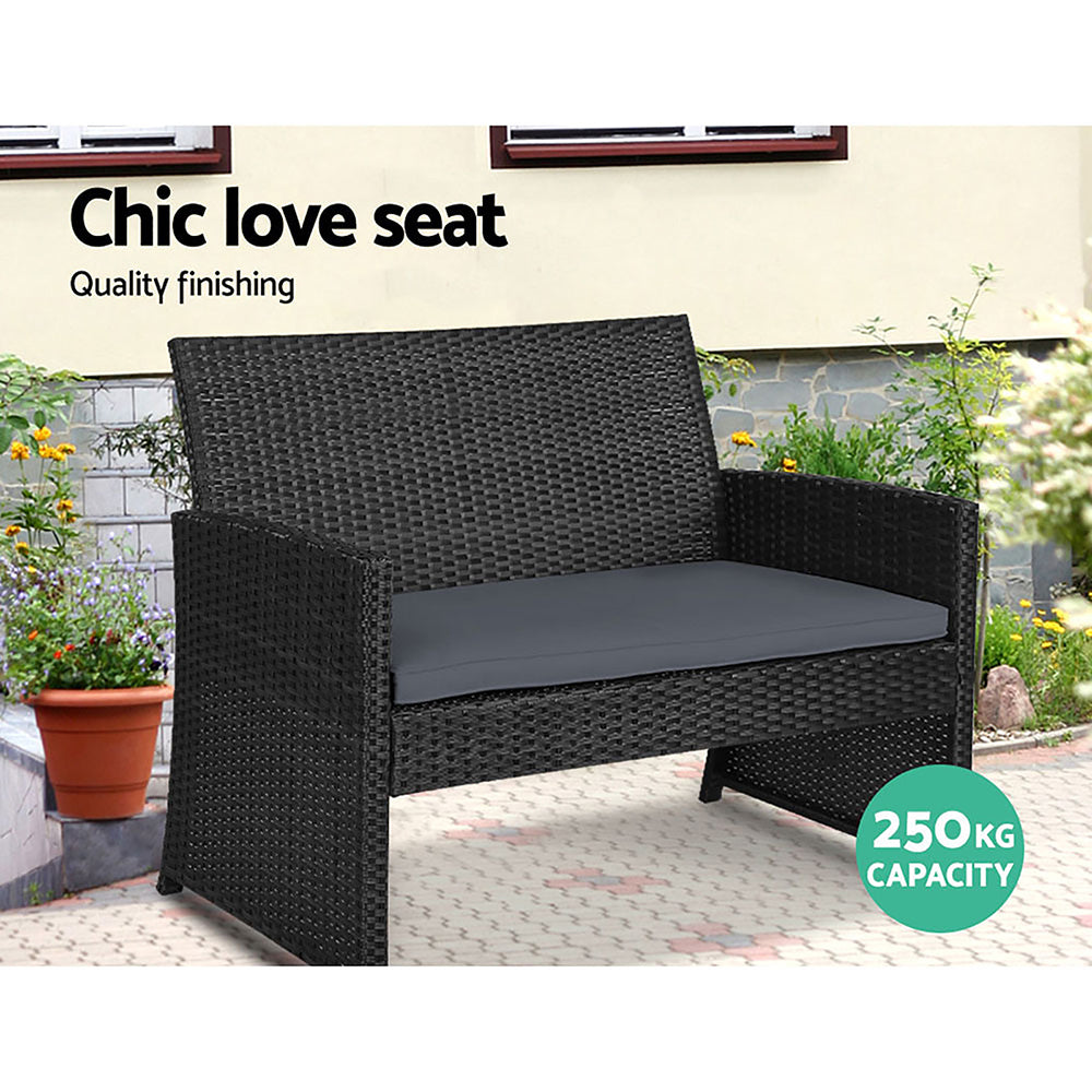 Gardeon 4 PCS Outdoor Lounge Setting Wicker Sofa Set Black Storage Cover