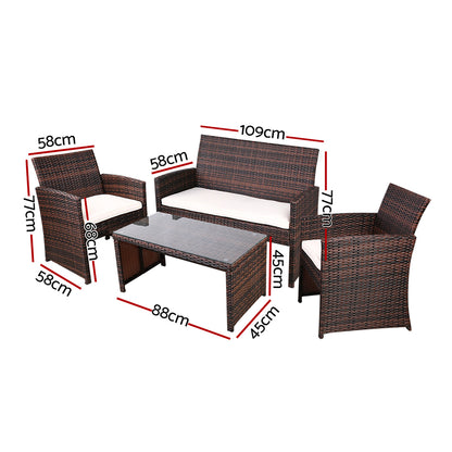 Gardeon 4 PCS Outdoor Lounge Setting Wicker Sofa Set Brown Storage Cover