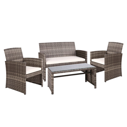 Gardeon 4 PCS Outdoor Lounge Setting Wicker Sofa Set Garden Furniture Grey