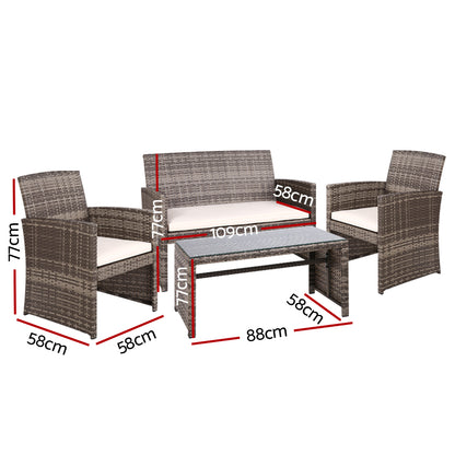 Gardeon 4 PCS Outdoor Lounge Setting Wicker Sofa Set Garden Furniture Grey