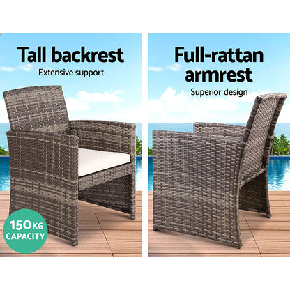 Gardeon 4 PCS Outdoor Lounge Setting Wicker Sofa Set Garden Furniture Grey