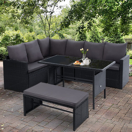 Gardeon Outdoor Furniture Dining Setting Sofa Set Lounge Wicker 8 Seater Black