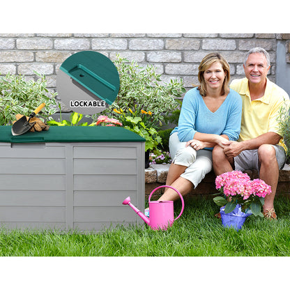 Gardeon Outdoor Storage Box 290L Lockable Organiser Garden Deck Shed Tool Green