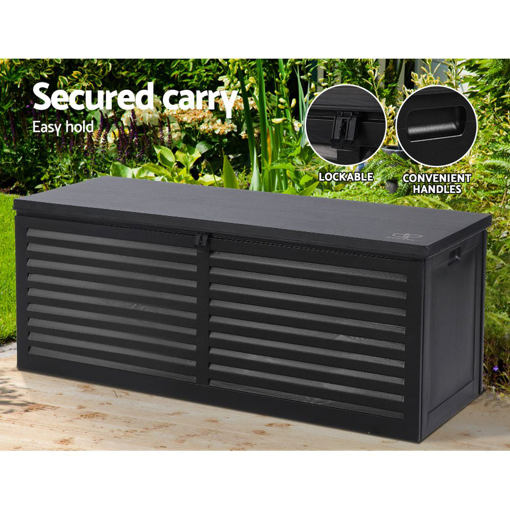 Gardeon Outdoor Storage Box 390L Container Lockable Garden Bench Shed Tools Toy All Black