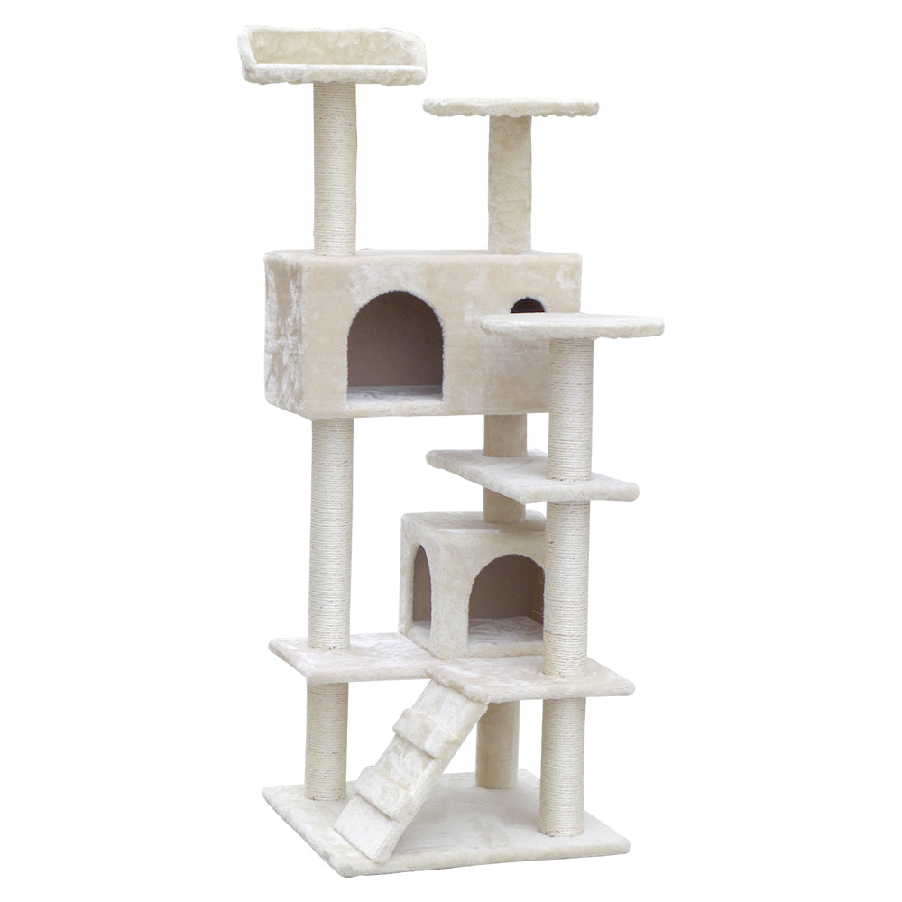 Cat Tree 134cm Trees Scratching Post Scratcher Tower Condo House Furniture Wood Beige