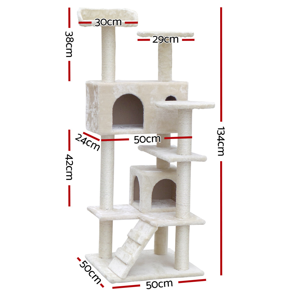 Cat Tree 134cm Trees Scratching Post Scratcher Tower Condo House Furniture Wood Beige