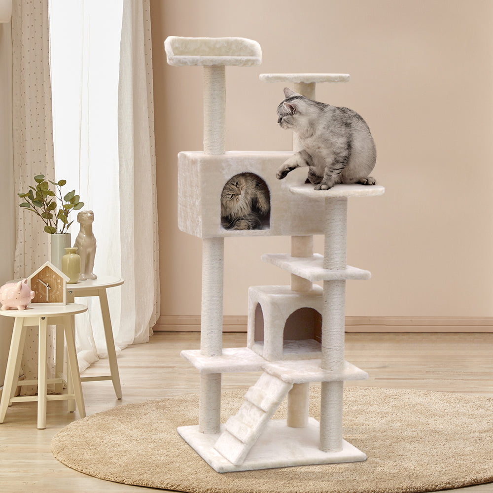 Cat Tree 134cm Trees Scratching Post Scratcher Tower Condo House Furniture Wood Beige