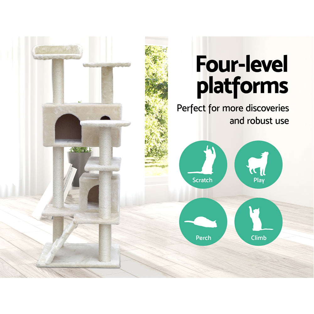 Cat Tree 134cm Trees Scratching Post Scratcher Tower Condo House Furniture Wood Beige