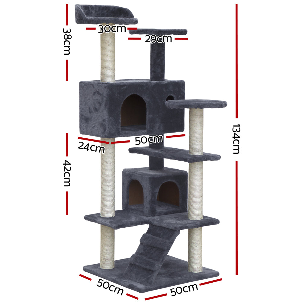 Cat Tree 134cm Trees Scratching Post Scratcher Tower Condo House Furniture Wood Grey