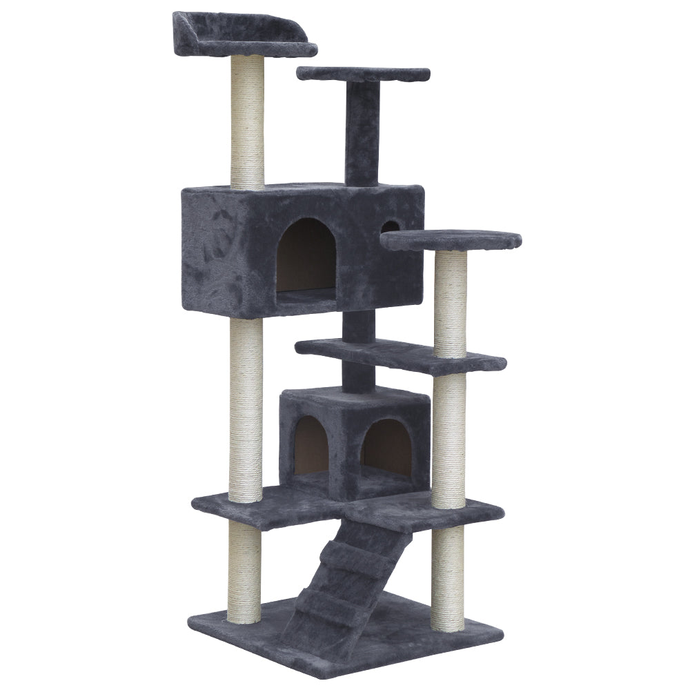 Cat Tree 134cm Trees Scratching Post Scratcher Tower Condo House Furniture Wood Grey