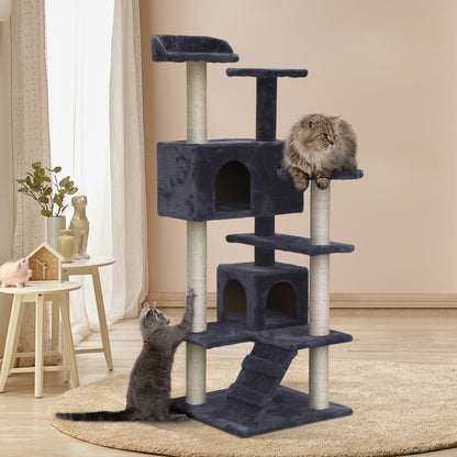 Cat Tree 134cm Trees Scratching Post Scratcher Tower Condo House Furniture Wood Grey