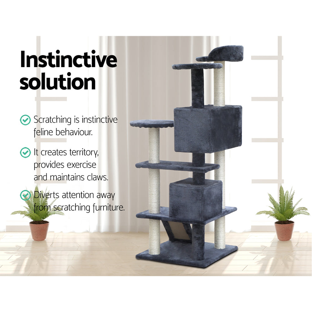 Cat Tree 134cm Trees Scratching Post Scratcher Tower Condo House Furniture Wood Grey