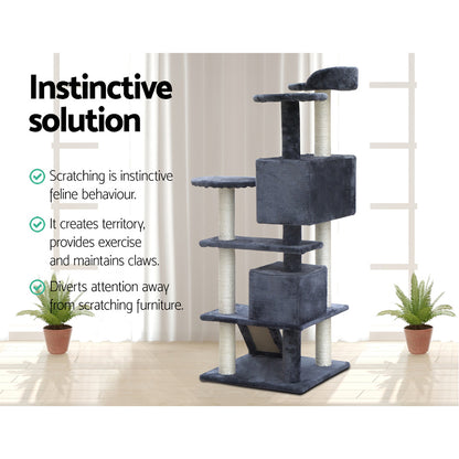 Cat Tree 134cm Trees Scratching Post Scratcher Tower Condo House Furniture Wood Grey