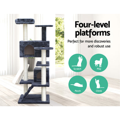 Cat Tree 134cm Trees Scratching Post Scratcher Tower Condo House Furniture Wood Grey