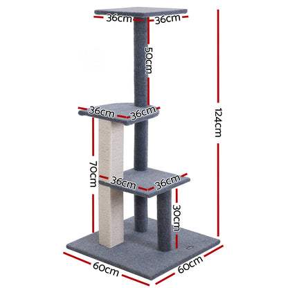 Cat Tree 124cm Trees Scratching Post Scratcher Tower Condo House Furniture Wood Steps