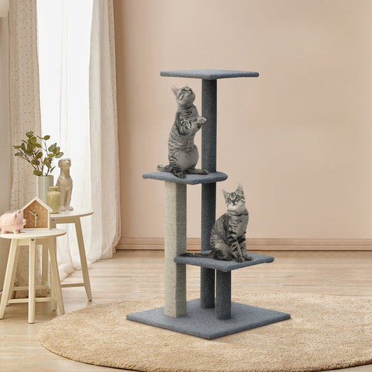 Cat Tree 124cm Trees Scratching Post Scratcher Tower Condo House Furniture Wood Steps