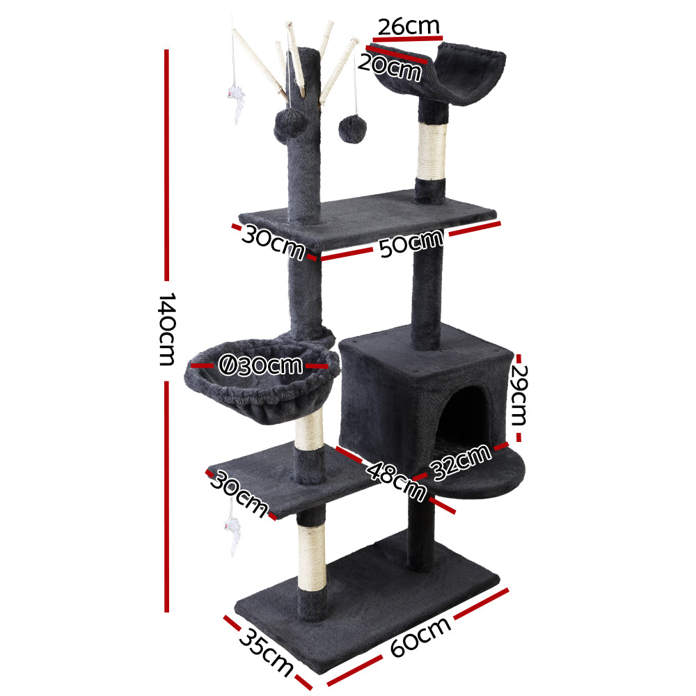 Cat Tree 140cm Trees Scratching Post Scratcher Tower Condo House Furniture Wood