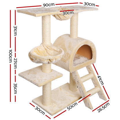 Cat Tree Trees Scratching Post Scratcher Condo Tower House Bed Beige 100cm