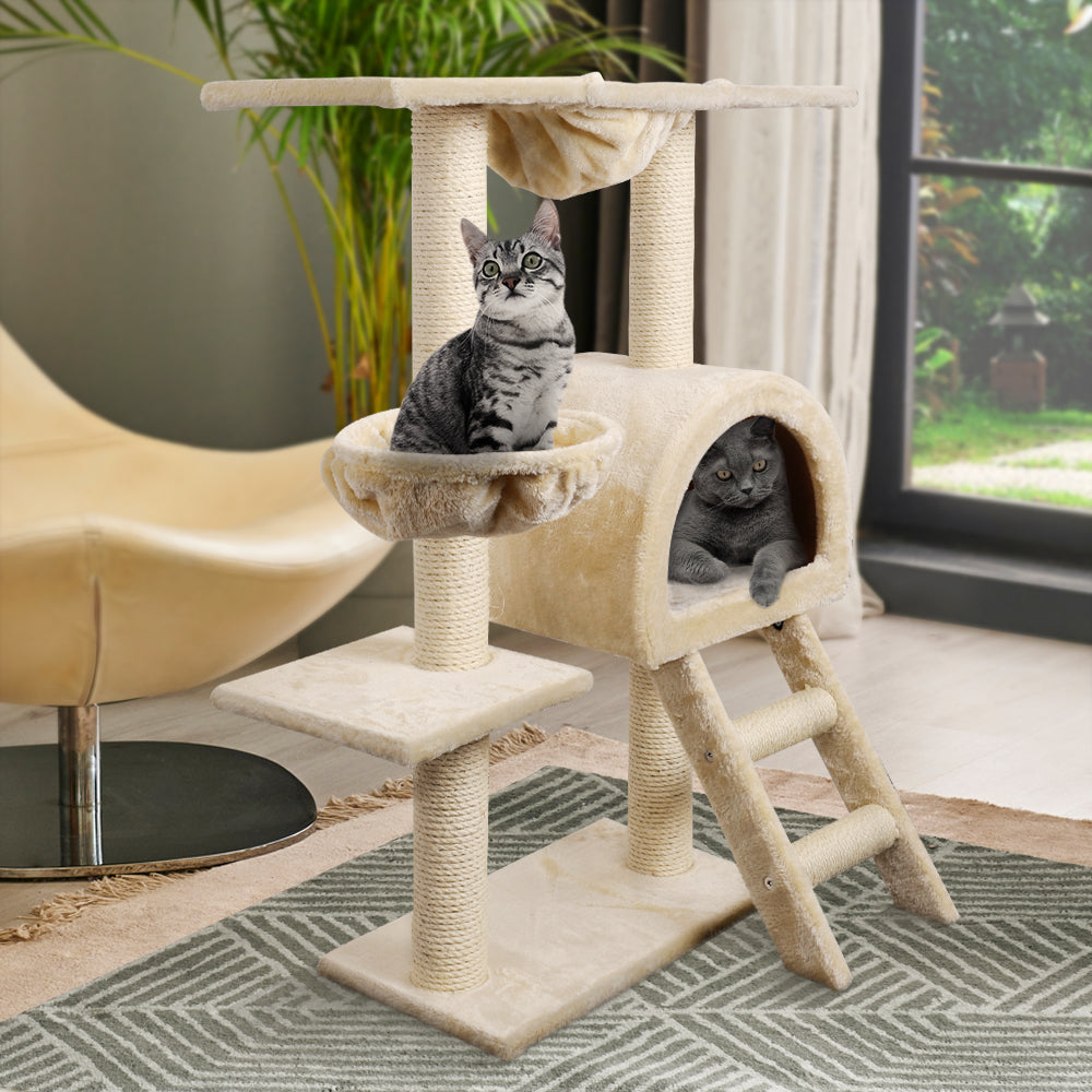 Cat Tree Trees Scratching Post Scratcher Condo Tower House Bed Beige 100cm