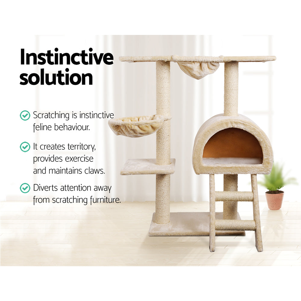 Cat Tree Trees Scratching Post Scratcher Condo Tower House Bed Beige 100cm