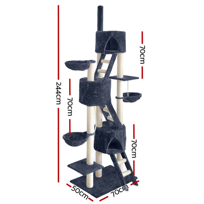 Cat Tree Trees Scratching Post Scratcher Tower Condo House Grey 244cm