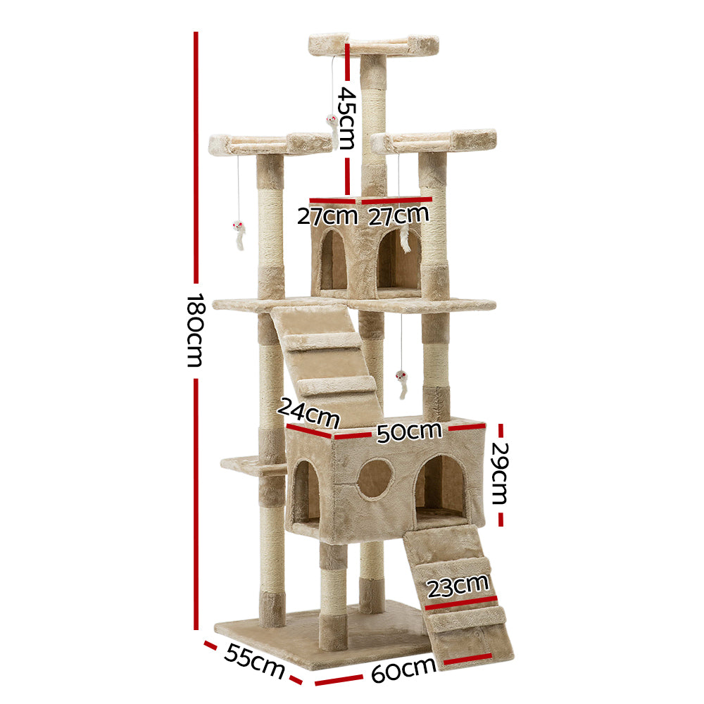 Cat Tree 180cm Trees Scratching Post Scratcher Tower Condo House Furniture Wood Beige