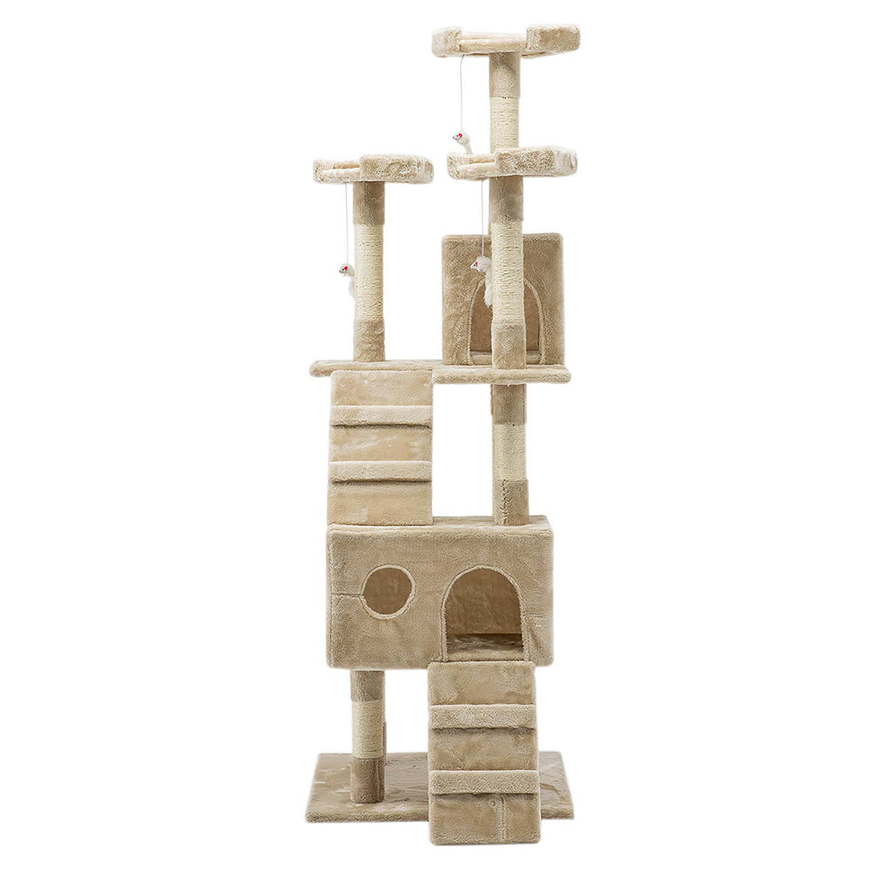 Cat Tree 180cm Trees Scratching Post Scratcher Tower Condo House Furniture Wood Beige