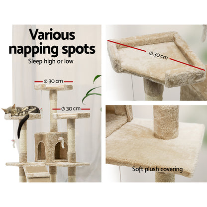 Cat Tree 180cm Trees Scratching Post Scratcher Tower Condo House Furniture Wood Beige