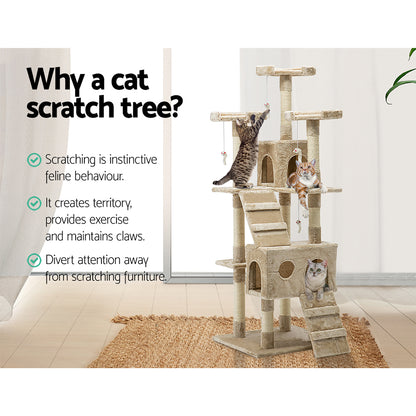 Cat Tree 180cm Trees Scratching Post Scratcher Tower Condo House Furniture Wood Beige