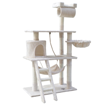 Cat Tree 141cm Trees Scratching Post Scratcher Tower Condo House Furniture Wood Beige