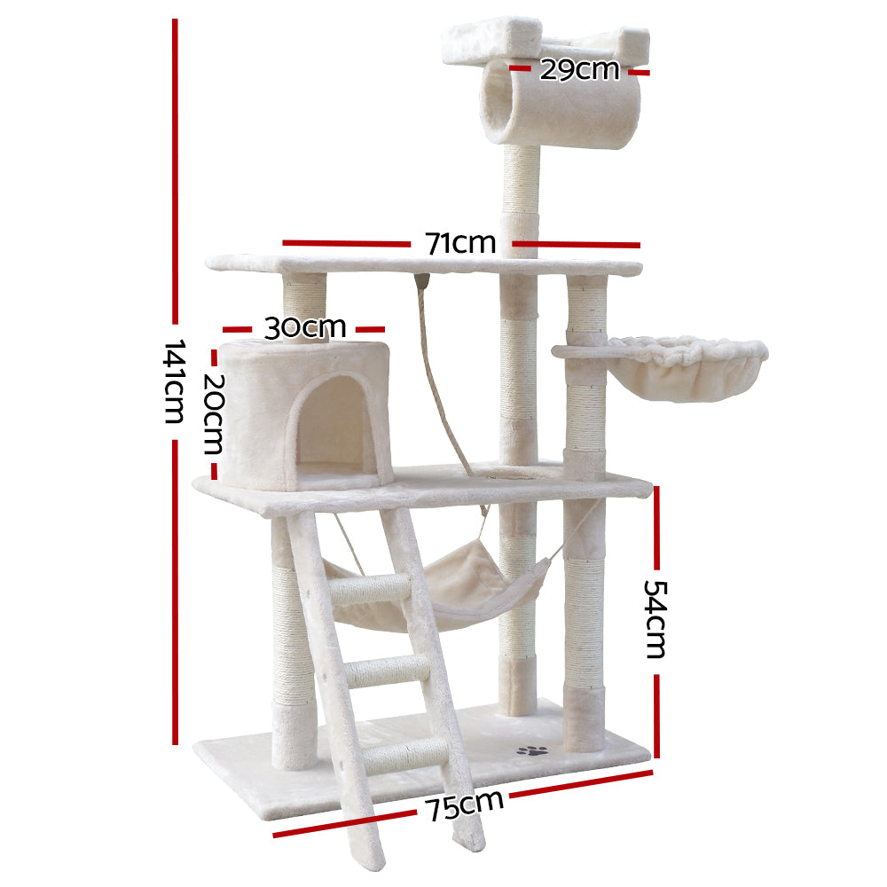 Cat Tree 141cm Trees Scratching Post Scratcher Tower Condo House Furniture Wood Beige