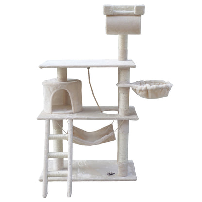 Cat Tree 141cm Trees Scratching Post Scratcher Tower Condo House Furniture Wood Beige