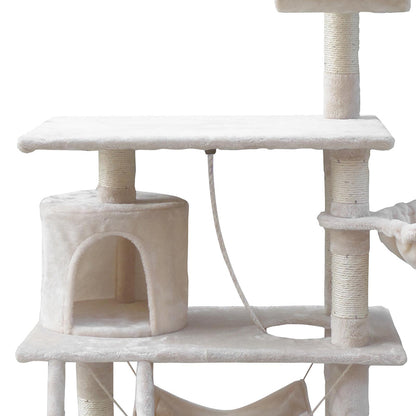 Cat Tree 141cm Trees Scratching Post Scratcher Tower Condo House Furniture Wood Beige