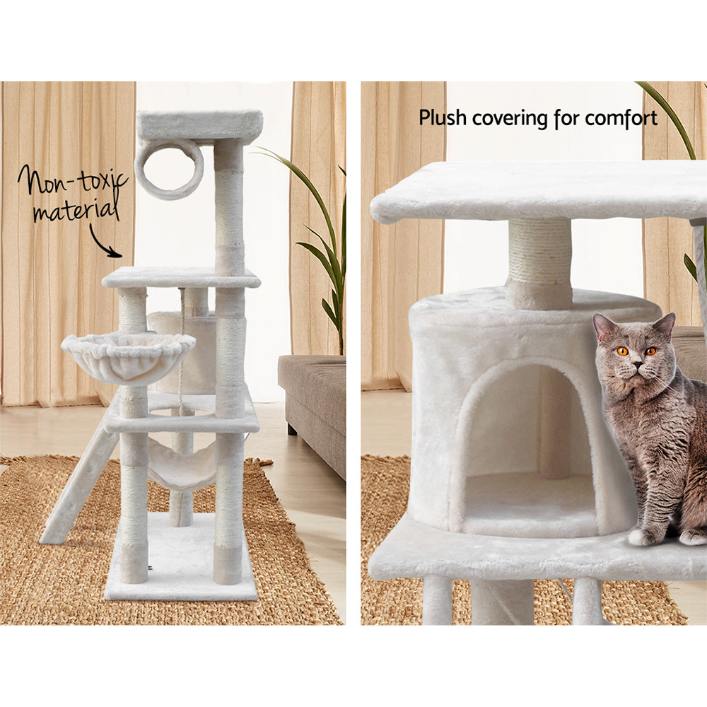 Cat Tree 141cm Trees Scratching Post Scratcher Tower Condo House Furniture Wood Beige