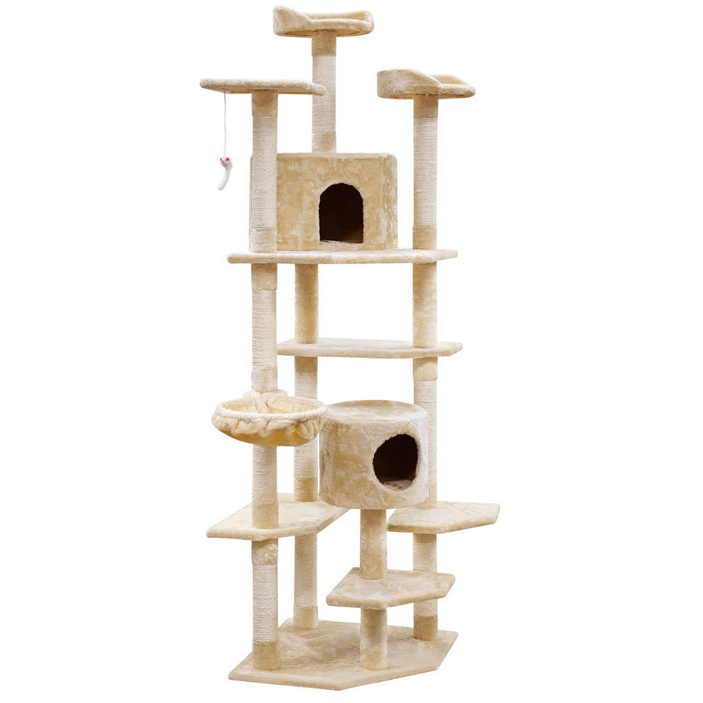 Cat Tree 203cm Trees Scratching Post Scratcher Tower Condo House Furniture Wood Beige