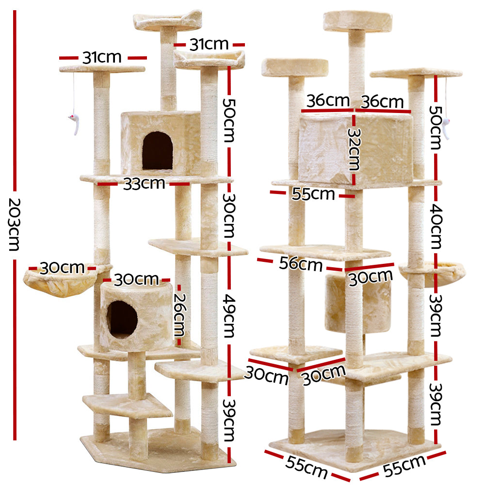 Cat Tree 203cm Trees Scratching Post Scratcher Tower Condo House Furniture Wood Beige