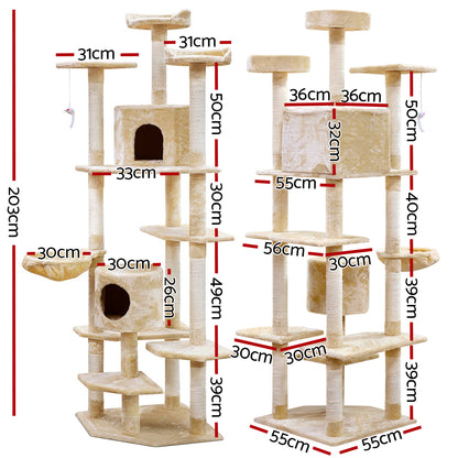 Cat Tree 203cm Trees Scratching Post Scratcher Tower Condo House Furniture Wood Beige