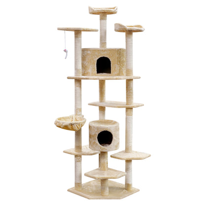 Cat Tree 203cm Trees Scratching Post Scratcher Tower Condo House Furniture Wood Beige