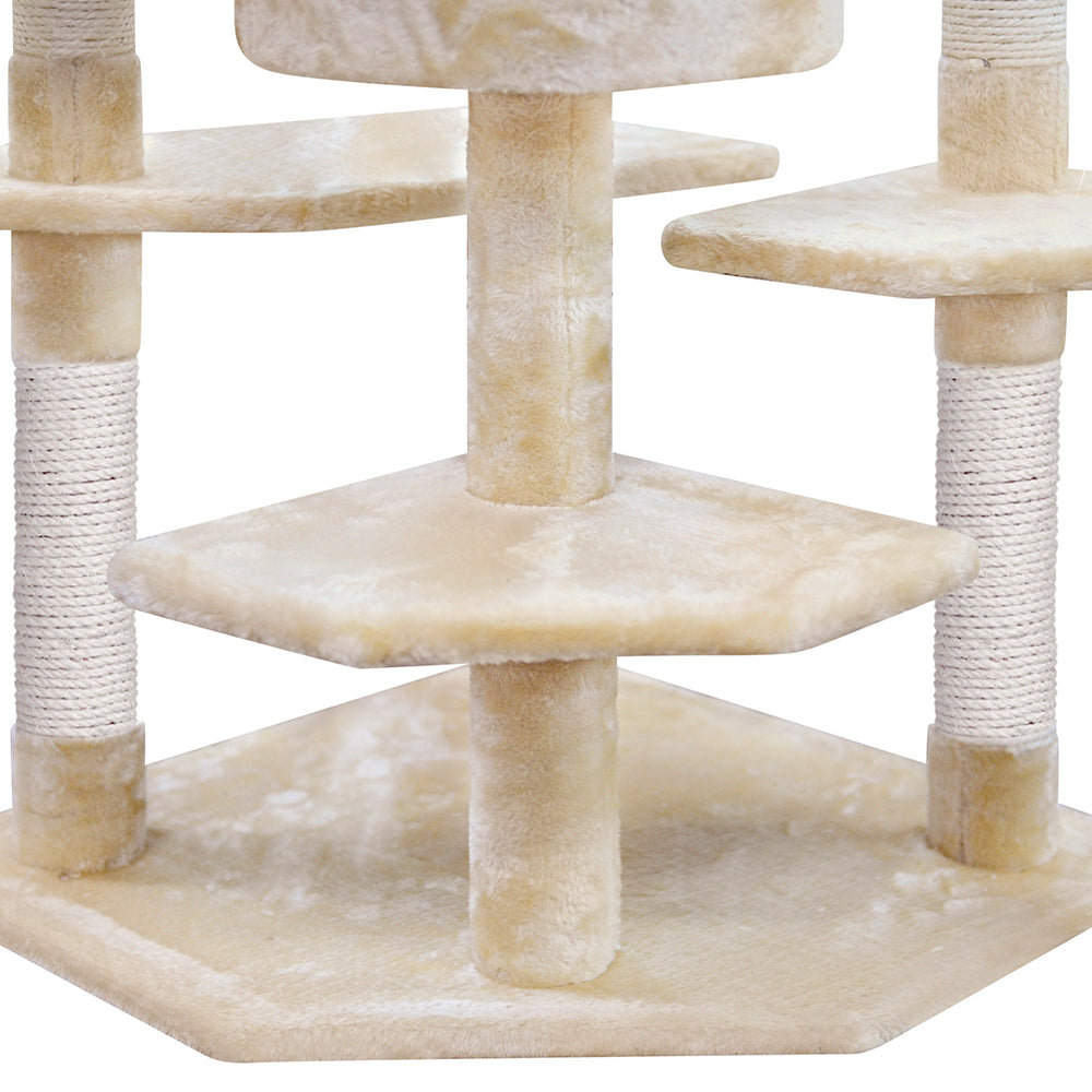 Cat Tree 203cm Trees Scratching Post Scratcher Tower Condo House Furniture Wood Beige