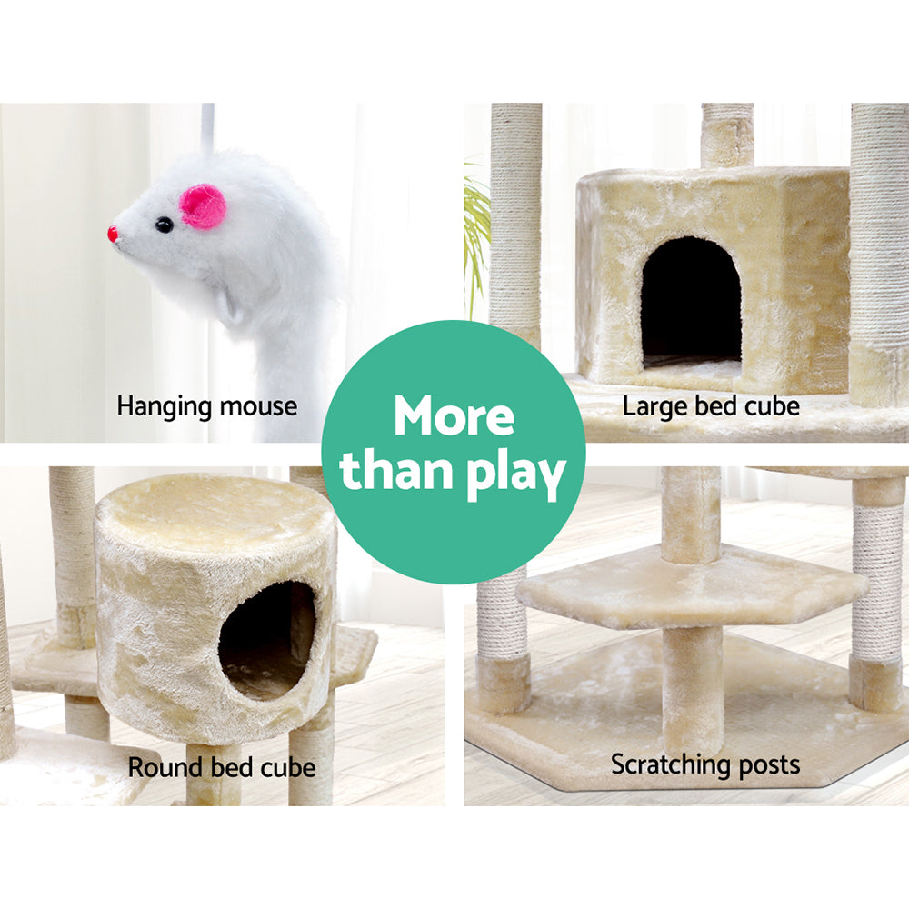 Cat Tree 203cm Trees Scratching Post Scratcher Tower Condo House Furniture Wood Beige