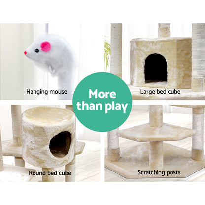 Cat Tree 203cm Trees Scratching Post Scratcher Tower Condo House Furniture Wood Beige