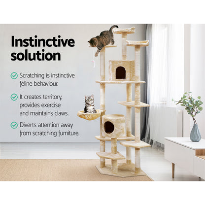 Cat Tree 203cm Trees Scratching Post Scratcher Tower Condo House Furniture Wood Beige