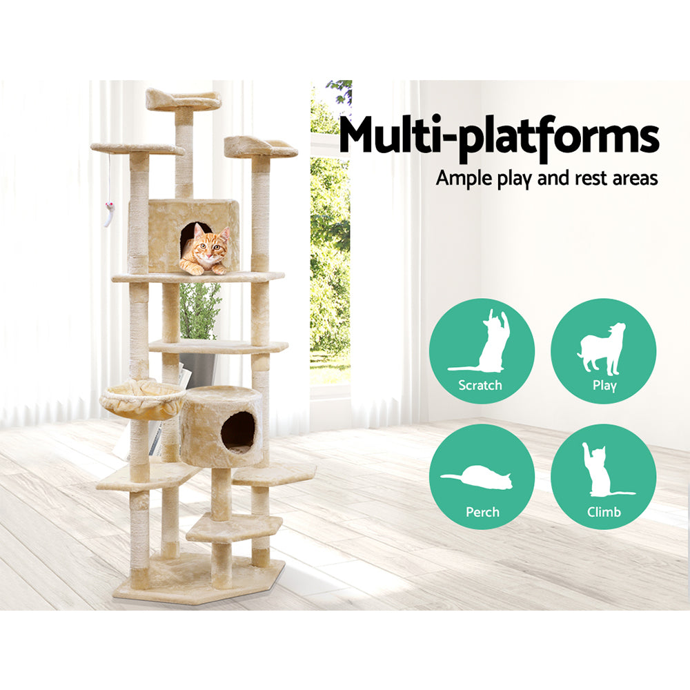 Cat Tree 203cm Trees Scratching Post Scratcher Tower Condo House Furniture Wood Beige