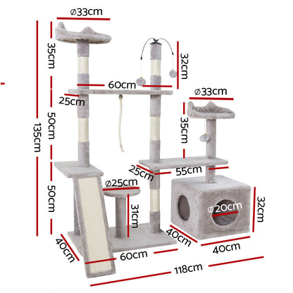 Cat Tree Scratching Post Scratcher Tower Condo House Grey 135cm