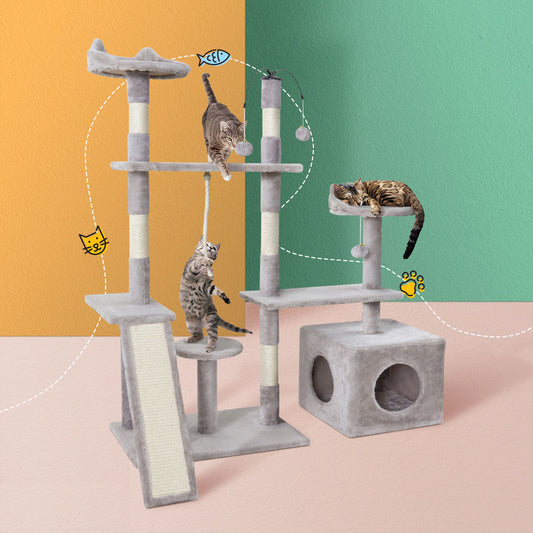 Cat Tree Scratching Post Scratcher Tower Condo House Grey 135cm